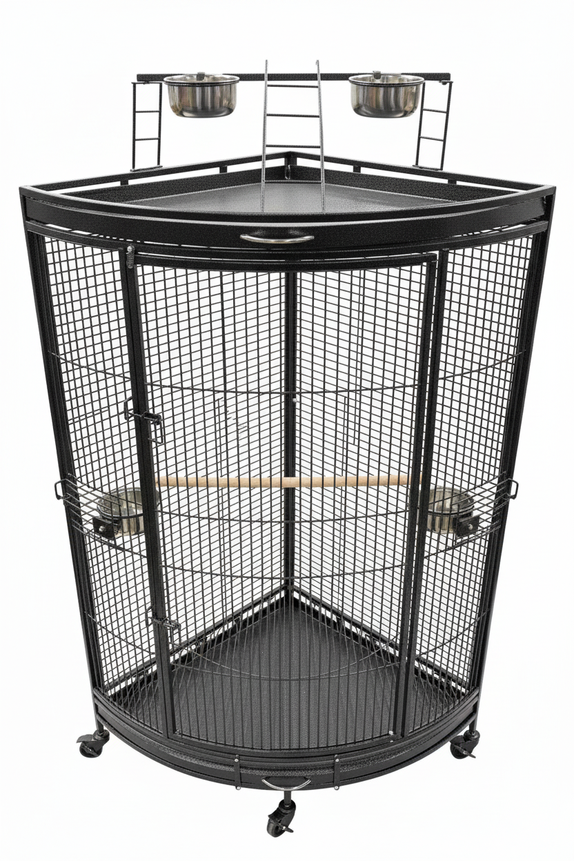 LARGE CORNER BIRD CAGE BLACK 0617
