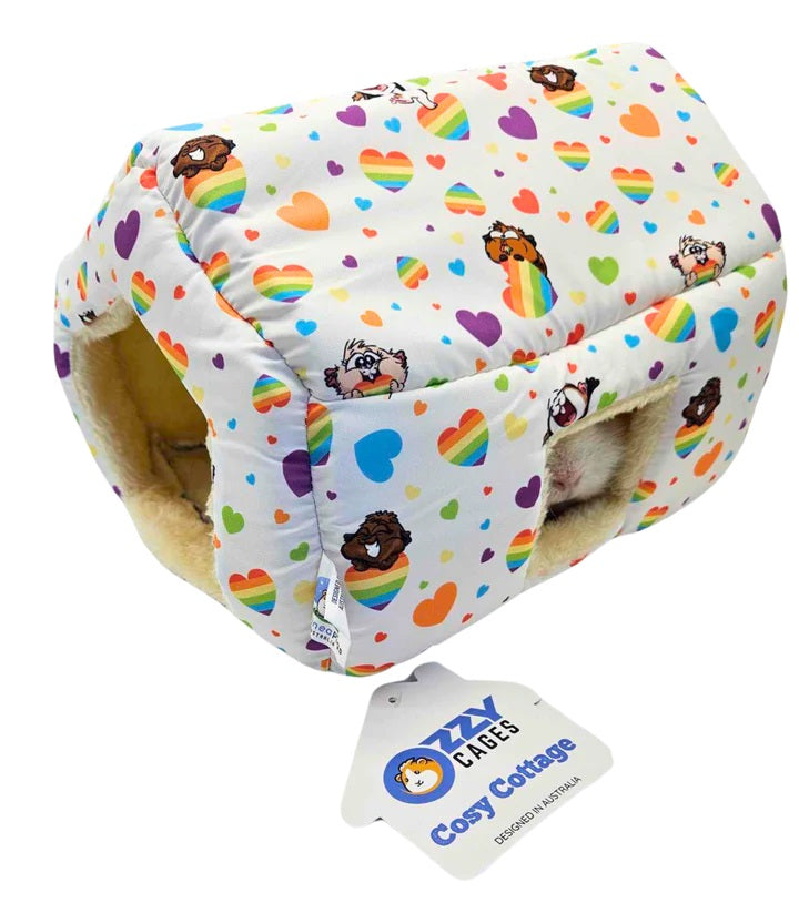 SMALL PET COSY COTTAGE RAINBOW HEARTS