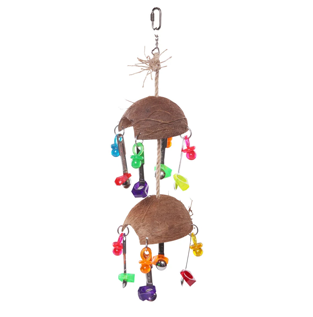 KAZOO BIRD TOY SPLIT COCONUT WITH TOYS & SPOONS LARGE