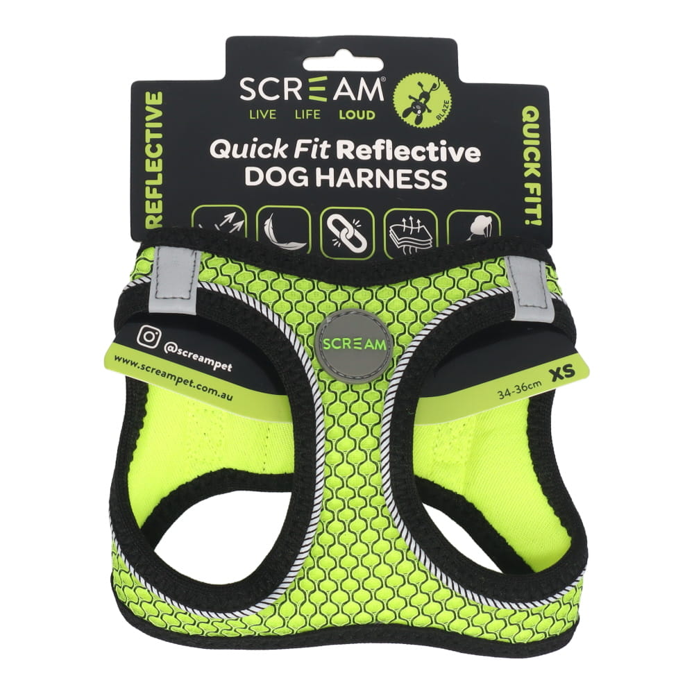 SCREAM REFLECTIVE QUICK FIT HARNESS XS GREEN