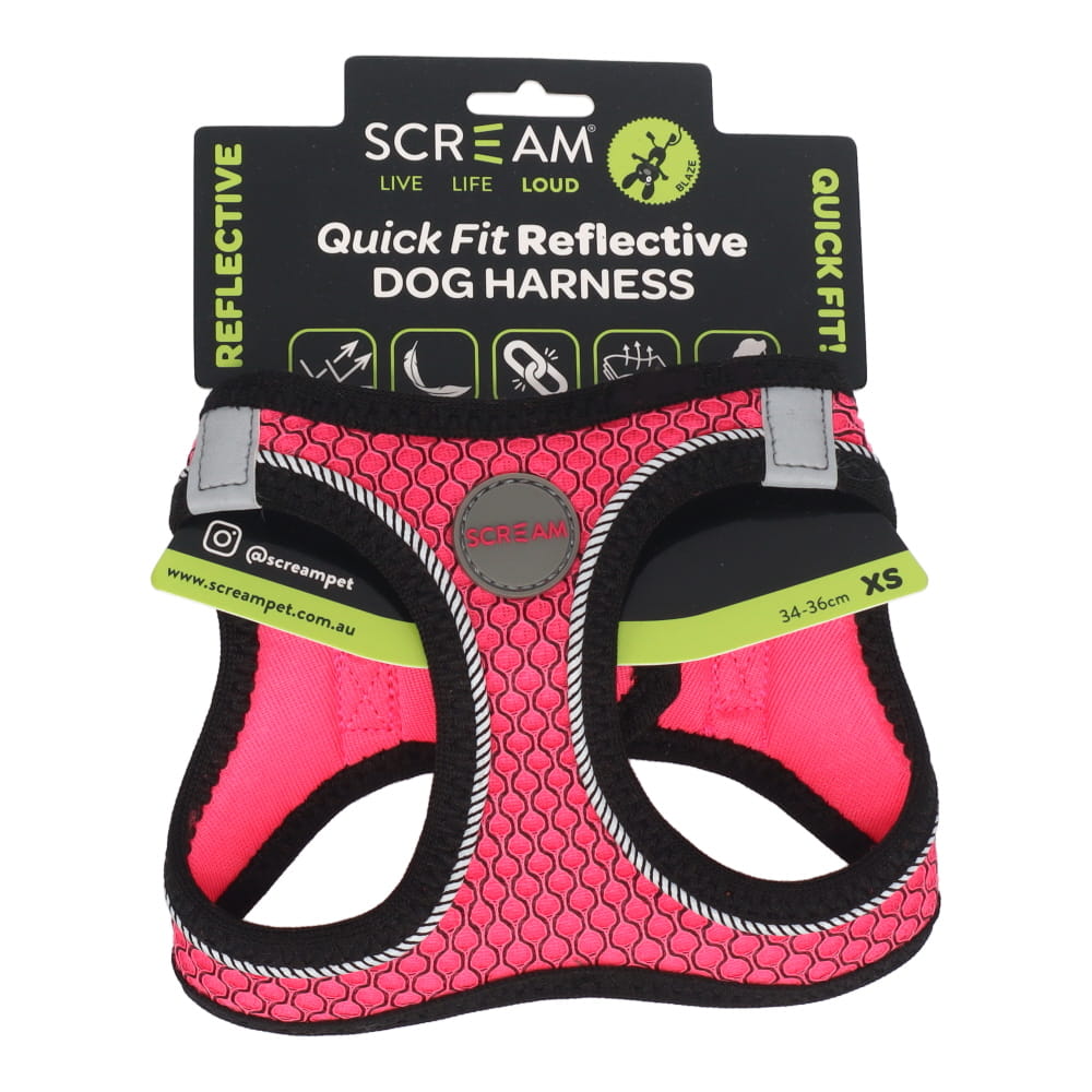 SCREAM REFLECTIVE QUICK FIT HARNESS XS PINK