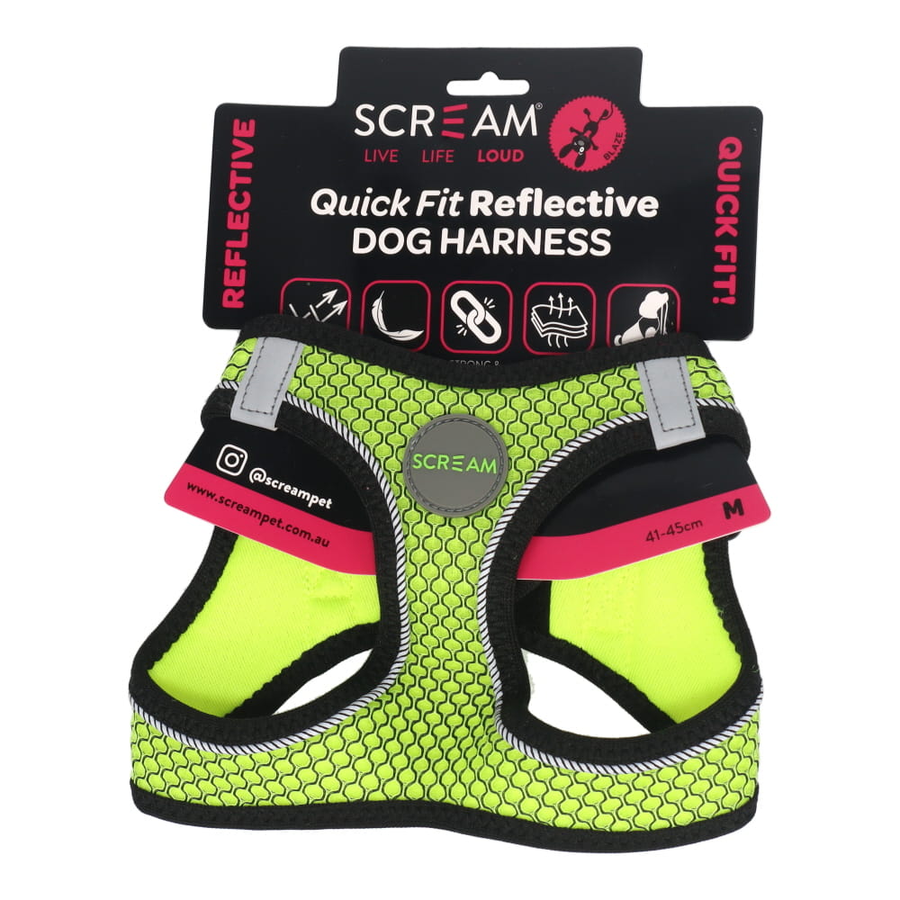 SCREAM REFLECTIVE QUICK FIT HARNESS MED GREEN