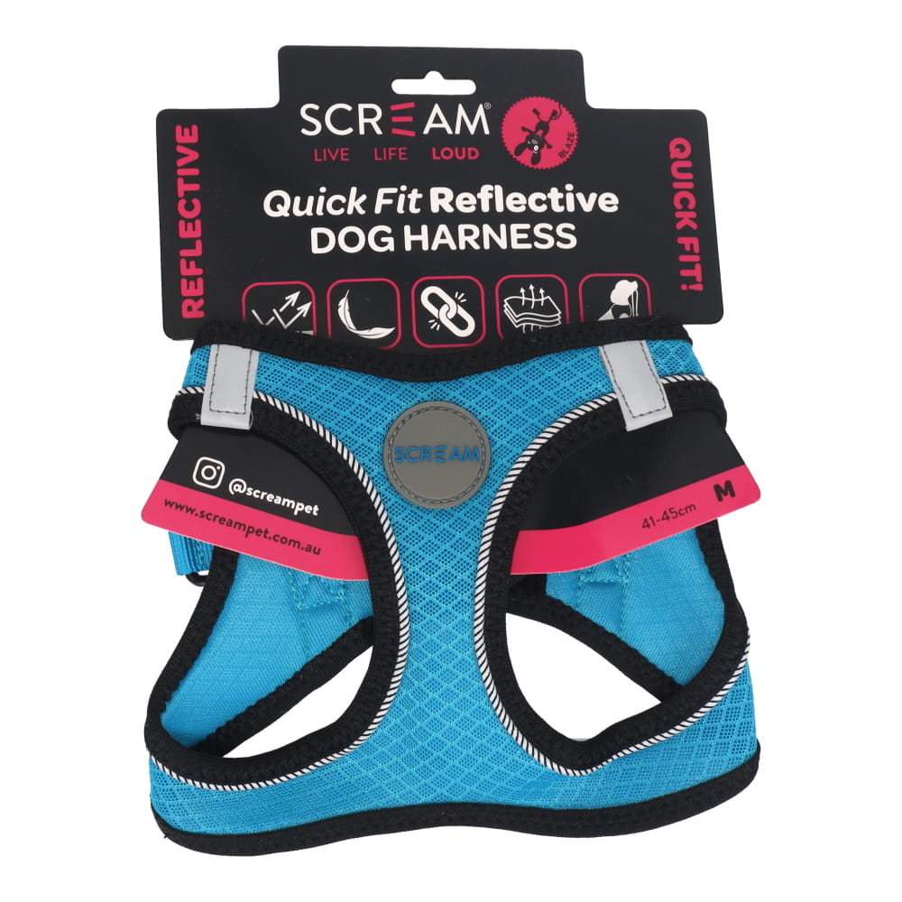 SCREAM REFLECTIVE QUICK FIT HARNESS MED BLUE