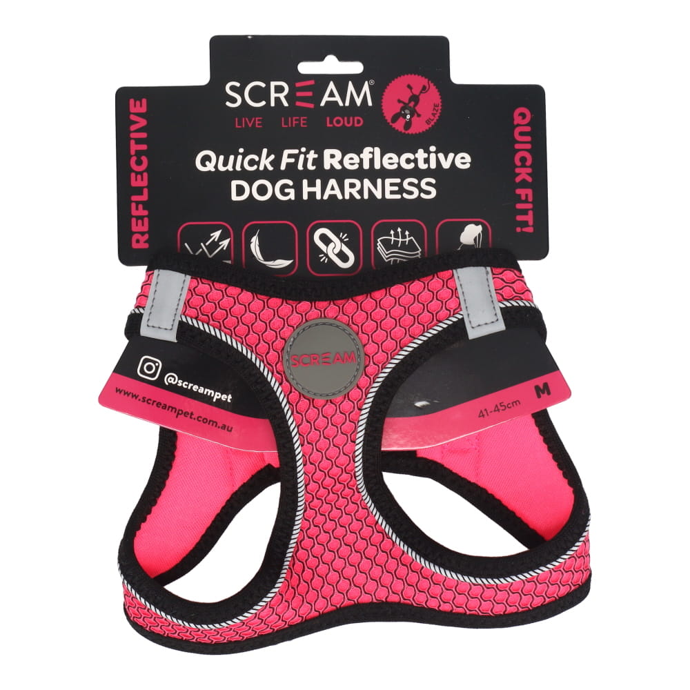 SCREAM REFLECTIVE QUICK FIT HARNESS MED PINK
