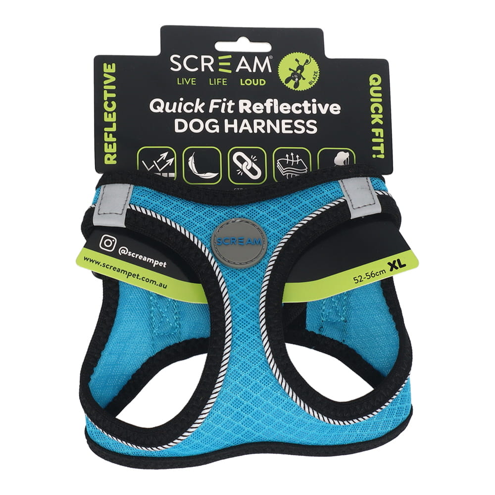 SCREAM REFLECTIVE QUICK FIT HARNESS XLRG BLUE