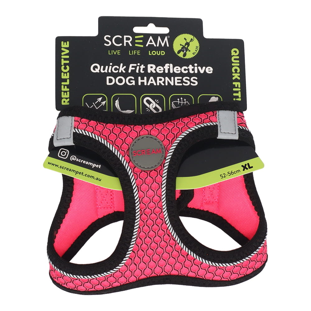 SCREAM REFLECTIVE QUICK FIT HARNESS XLRG PINK