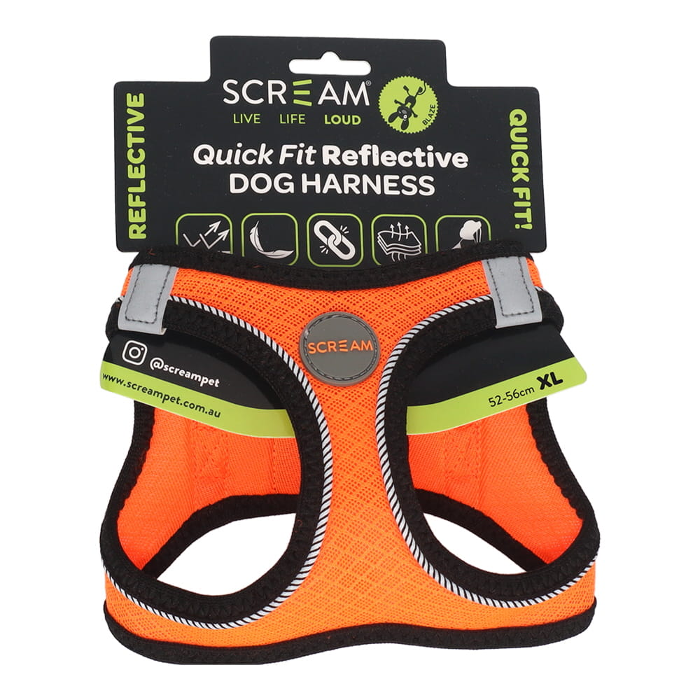 SCREAM REFLECTIVE QUICK FIT HARNESS XLRG ORANGE