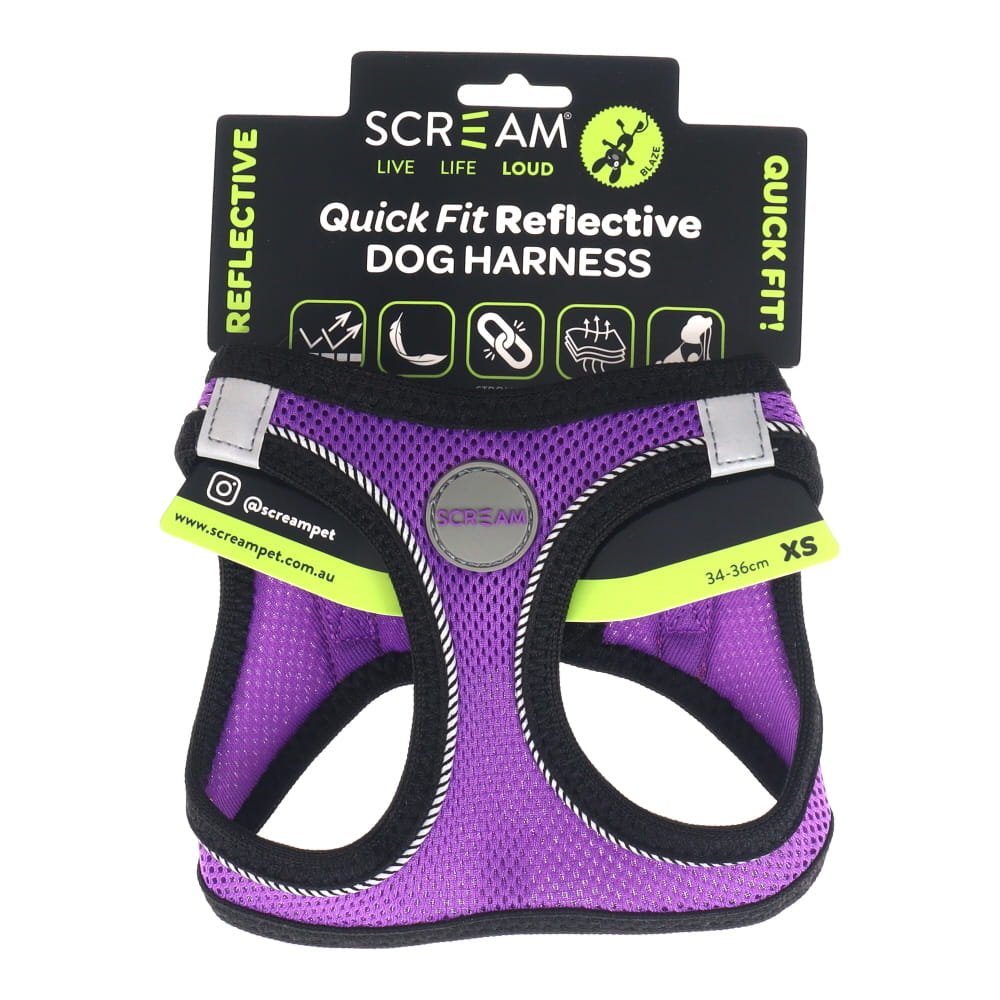 SCREAM REFLECTIVE QUICK FIT HARNESS XS PURPLE