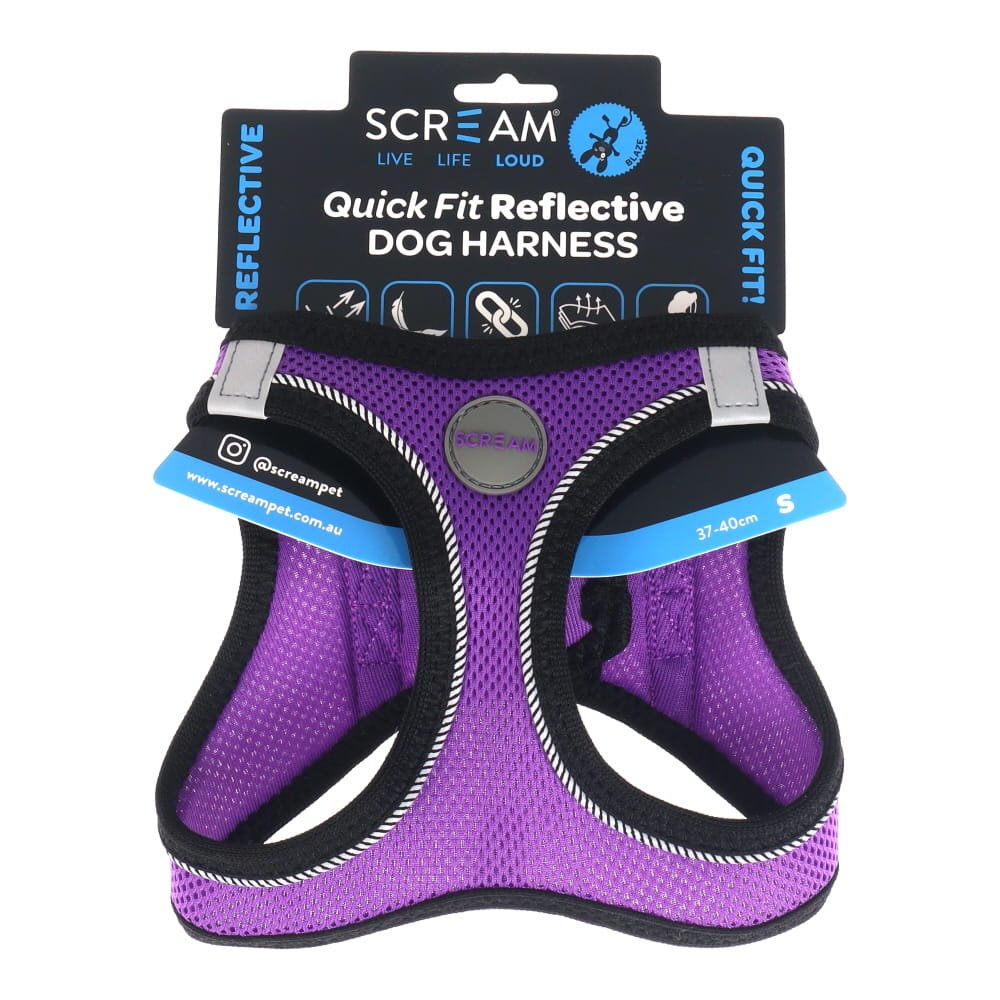 SCREAM REFLECTIVE QUICK FIT HARNESS SML PURPLE