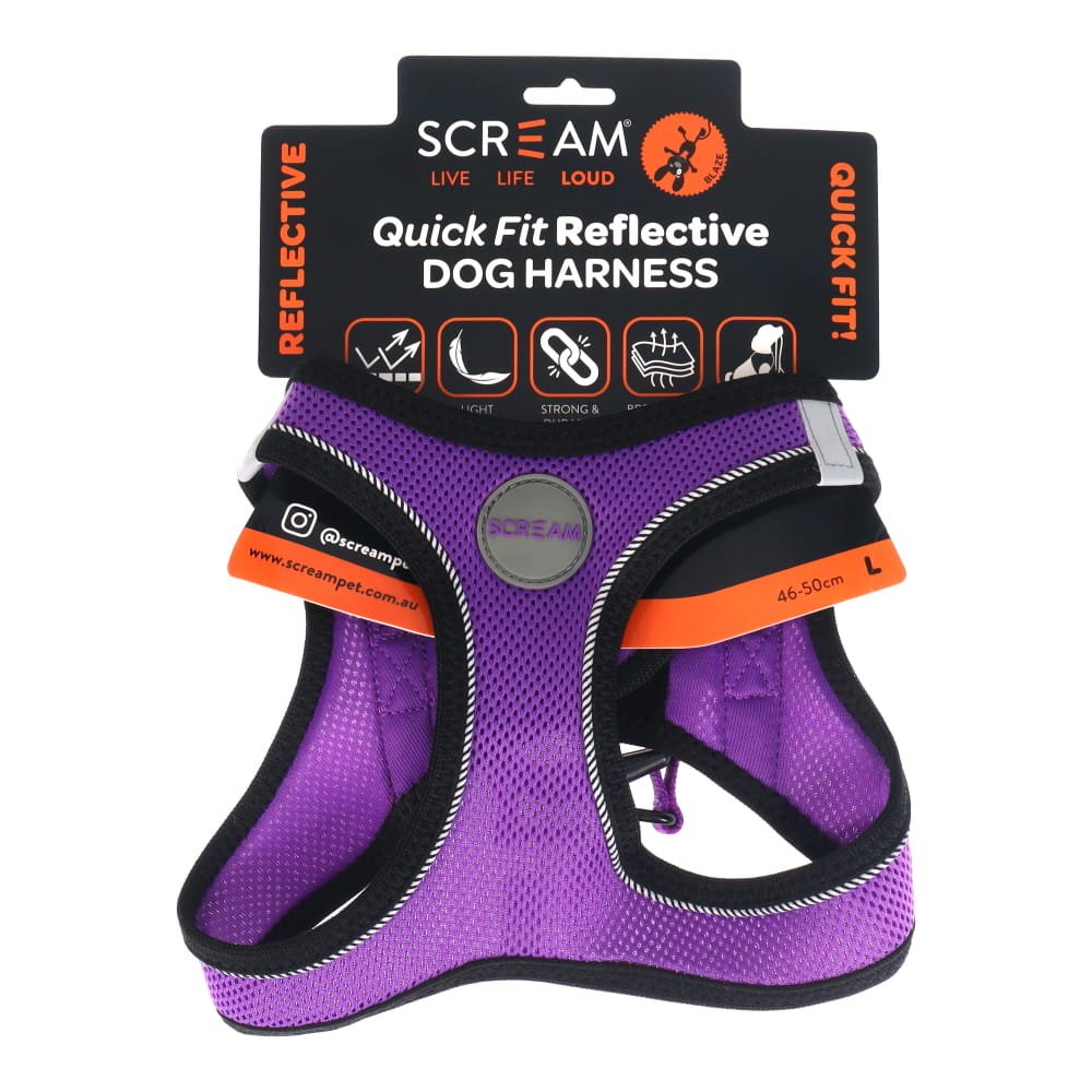 SCREAM REFLECTIVE QUICK FIT HARNESS LRG PURPLE