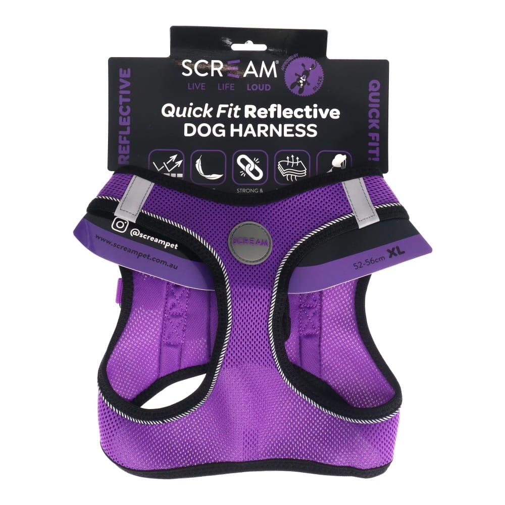 SCREAM REFLECTIVE QUICK FIT HARNESS XLRG PURPLE