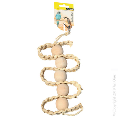 AVI ONE BIRD TOY WITH WOODEN BEADS AND WOVEN STRAW