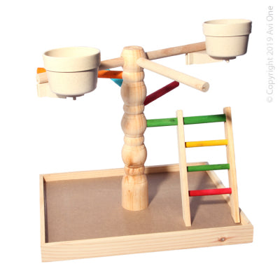 AVIONE PARROT WOODEN PLAY GYM WITH SPRIAL STAIRS & FEEDERS