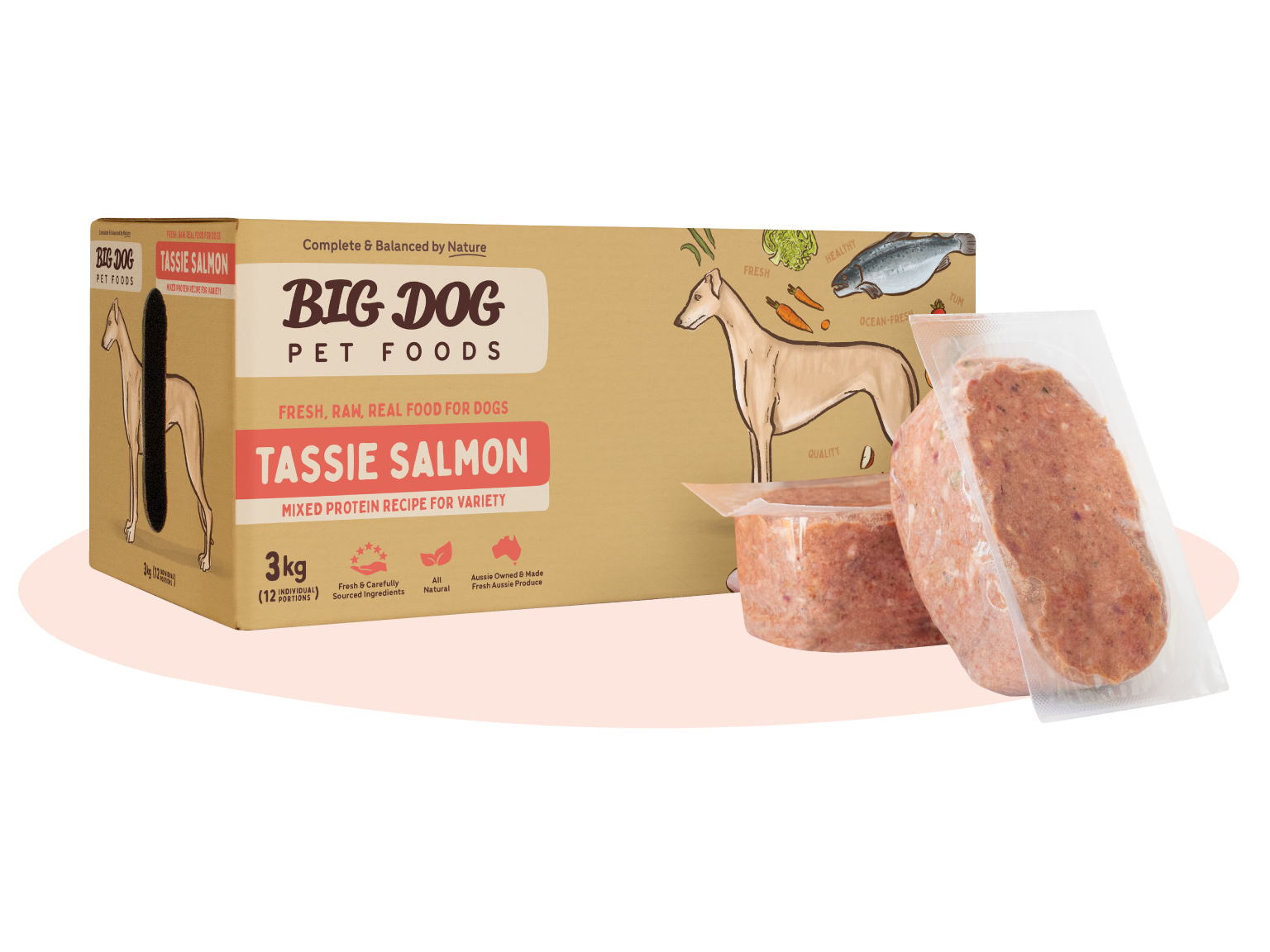BIG DOG TASMANIAN SALMON PATTIES 3KG
