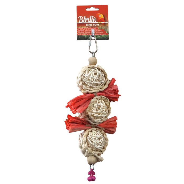 BIRDIE BIRD TOY TRIPPLE RATTAN BALLS WITH BOW TIE MEDIUM