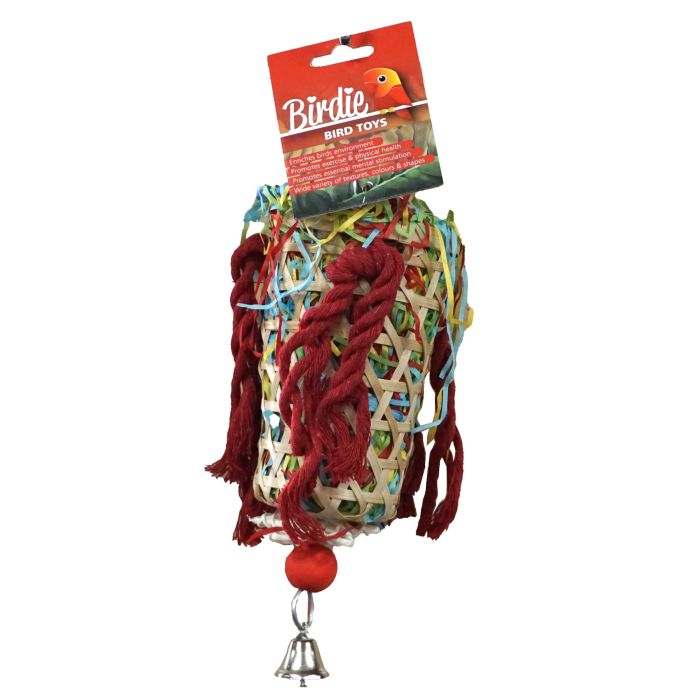 BIRDIE BIRD TOY RATTAN LANTERN WITH BELL MEDIUM/LARGE