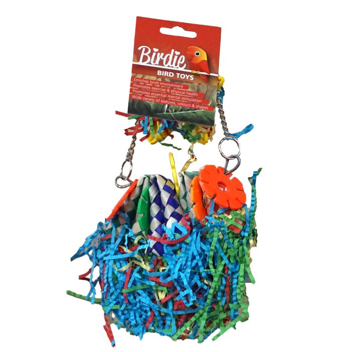 BIRDIE BIRD TOY POM POM SHREDDER WITH STAR