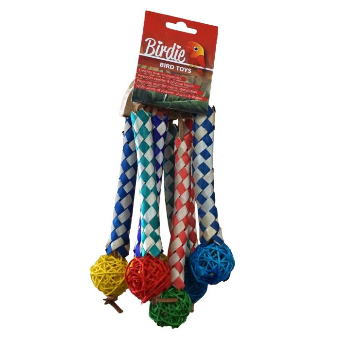 BIRDIE BIRD TOY TUBES WITH POM POMS LARGE