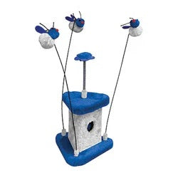 CATTITUDE SCARTCH POST WITH BUSY BEES BLUE
