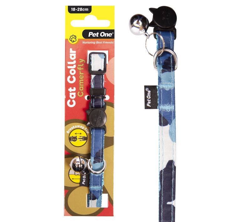 PET ONE CAT COLLAR CAMERFLY BLUE