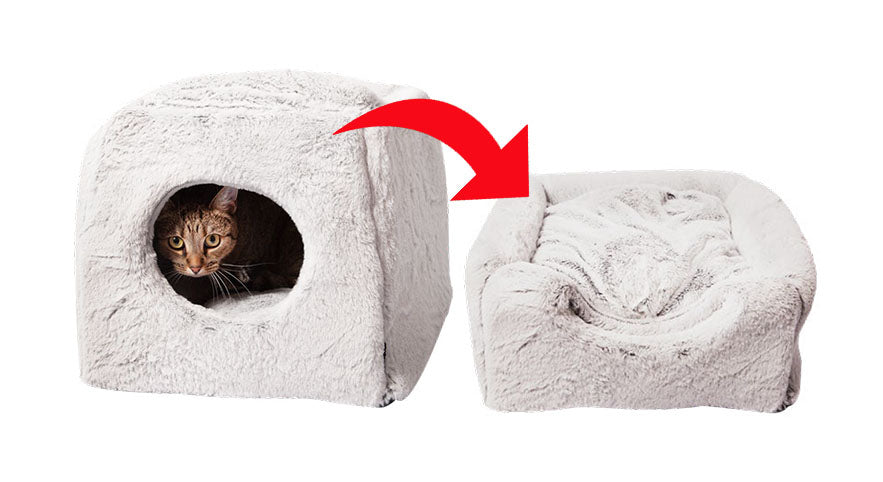 PET ONE CAT CUBE ULTRA PLUSH BED LIGHT GREY