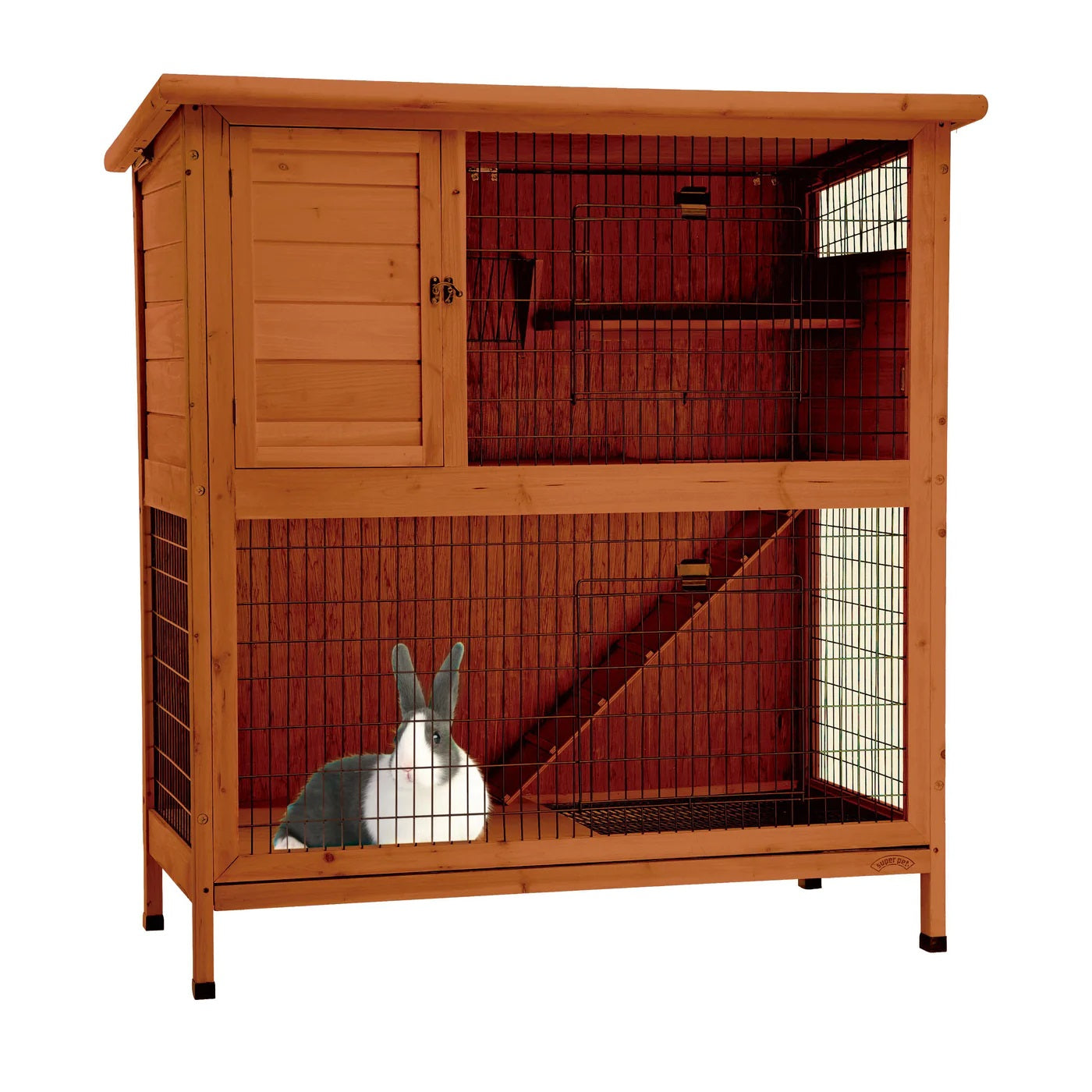 RABBIT HUTCH WOODEN 2 STOREY HIGH RISE