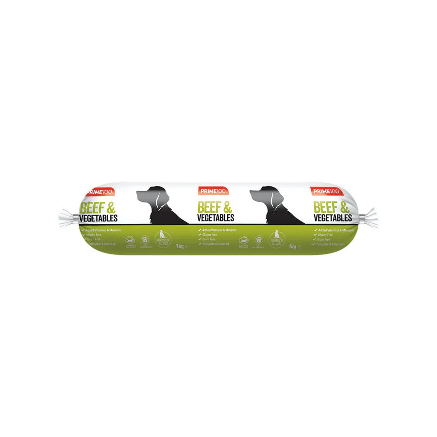 PRIME100 BEEF & VEGETABLES DOG ROLL 1KG