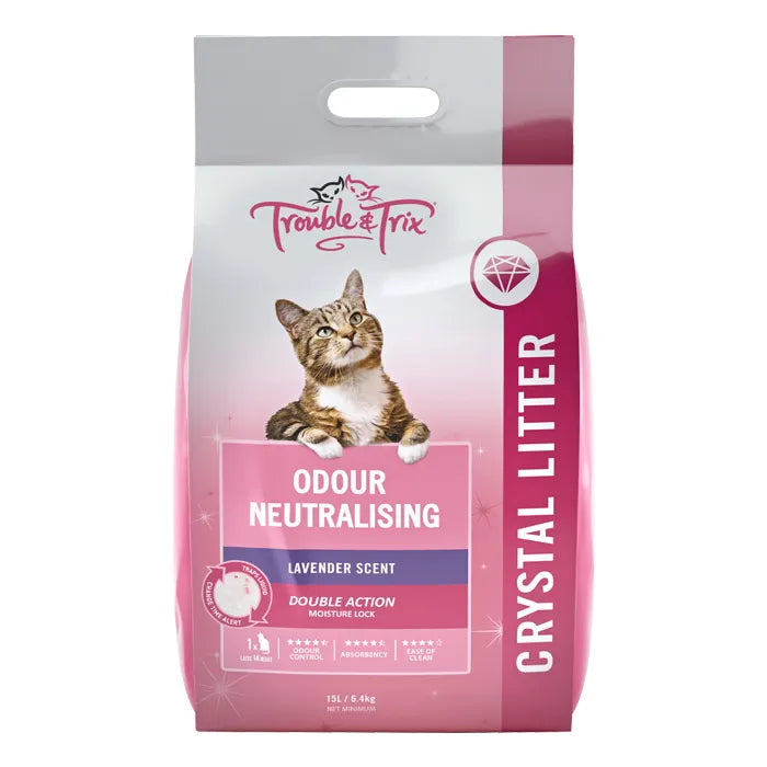 TROUBLE & TRIX CRYSTAL CAT LITTER LAVENDER 15L
