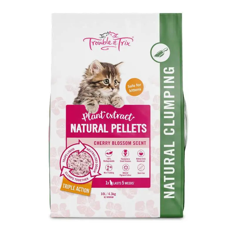 TROUBLE & TRIX NATURAL CHERRY BLOSSOM CAT LITTER PELLETS 10L