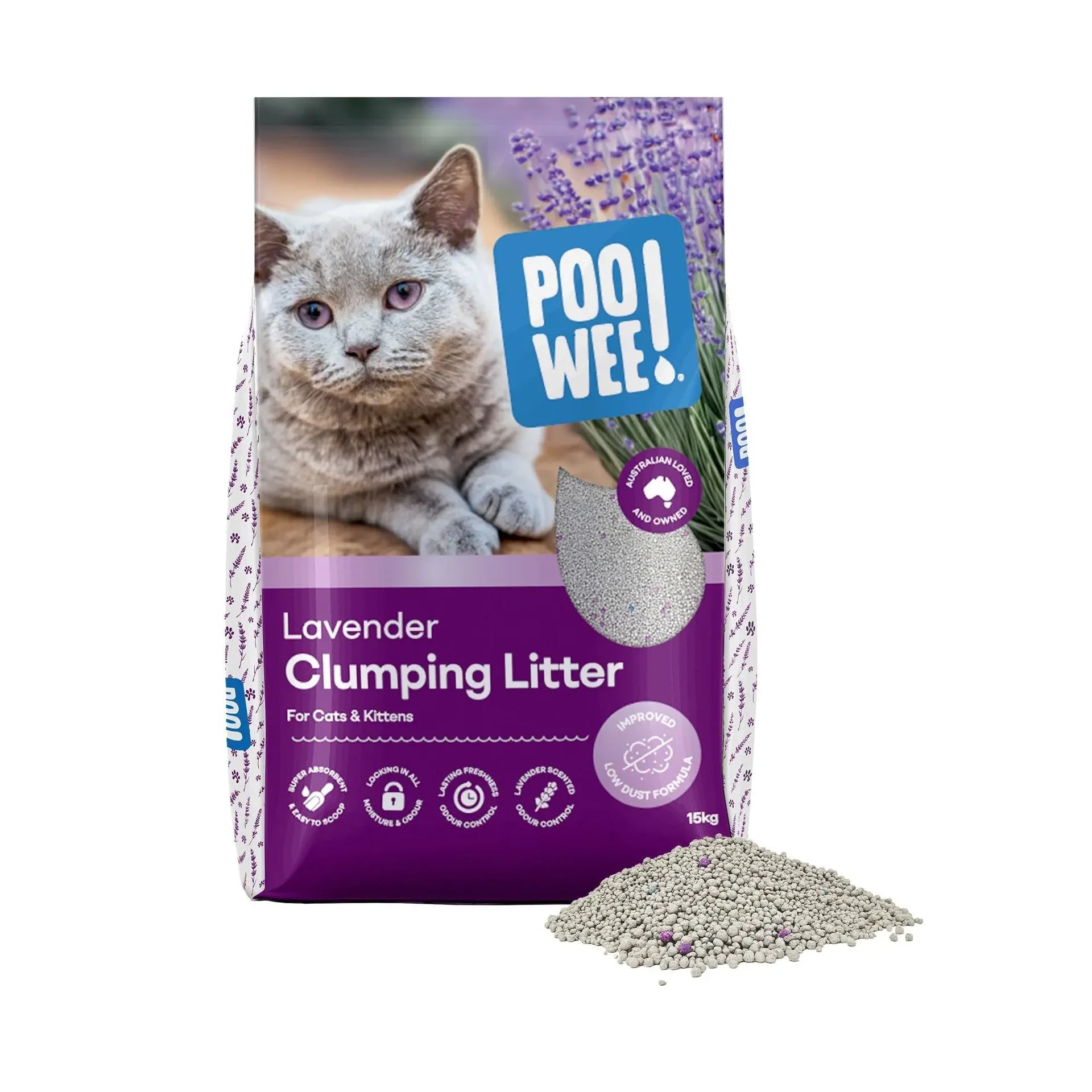 POO WEE CLUMPING CAT LITTER LAVENDER 15KG