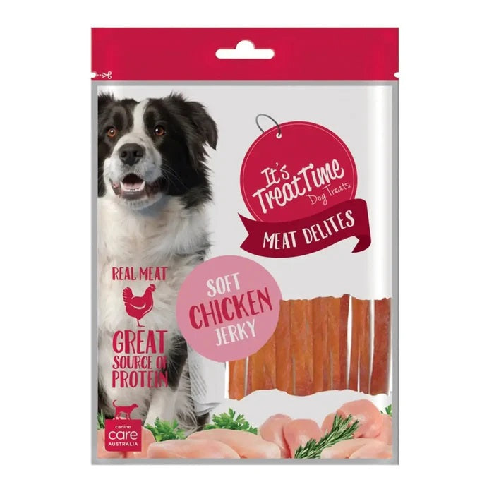 ITS TREAT TIME MEAT DELITES CHICKEN JERKY STRIPS 100G