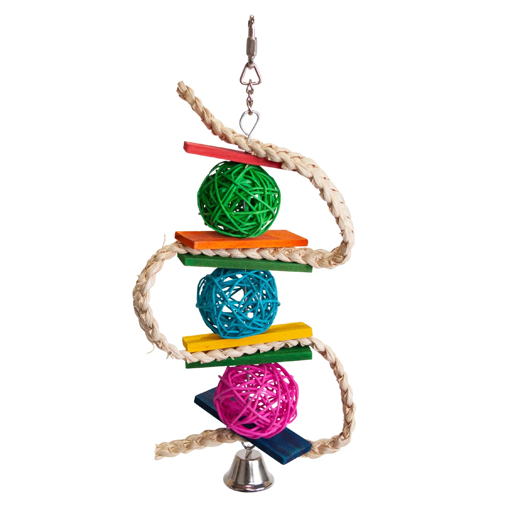 KAZOO BIRD TOY SNAKE WITH COLOURED WICKER BALLS & BELL LARGE