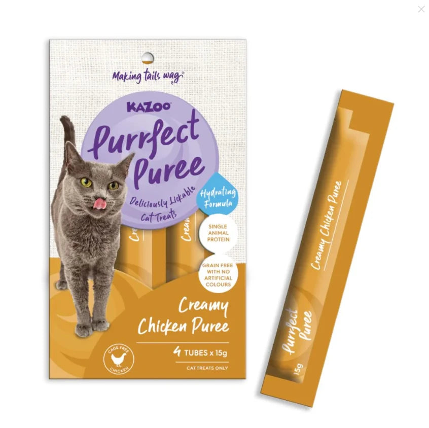 KAZOO CAT PURRFECT PUREE TUBES SMOOTH CHICKEN 4PK 15G