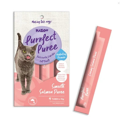 KAZOO CAT PURRFECT PUREE TUBES SMOOTH SALMON 4PK 15G