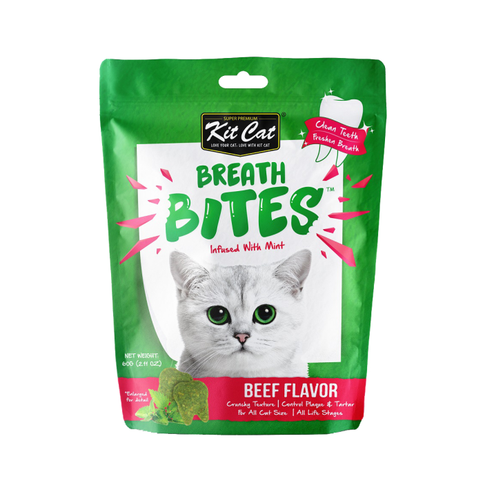 KIT CAT BREATH BITES DENTAL TREATS BEEF 60G