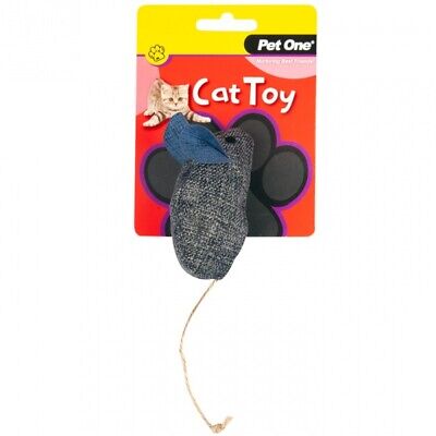 PET ONE CAT TOY MOUSE GREY BLUE 14.5CM