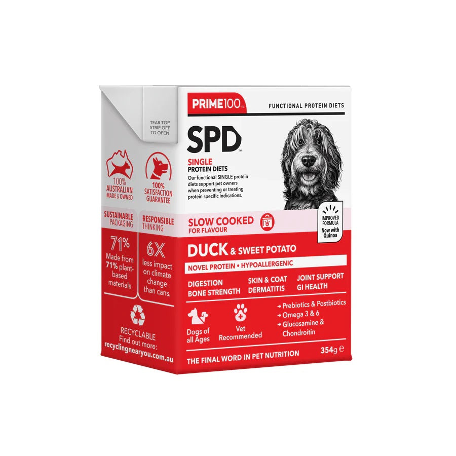 PRIME100 SLOW COOKED SPD DUCK & SWEET POTATO 354G