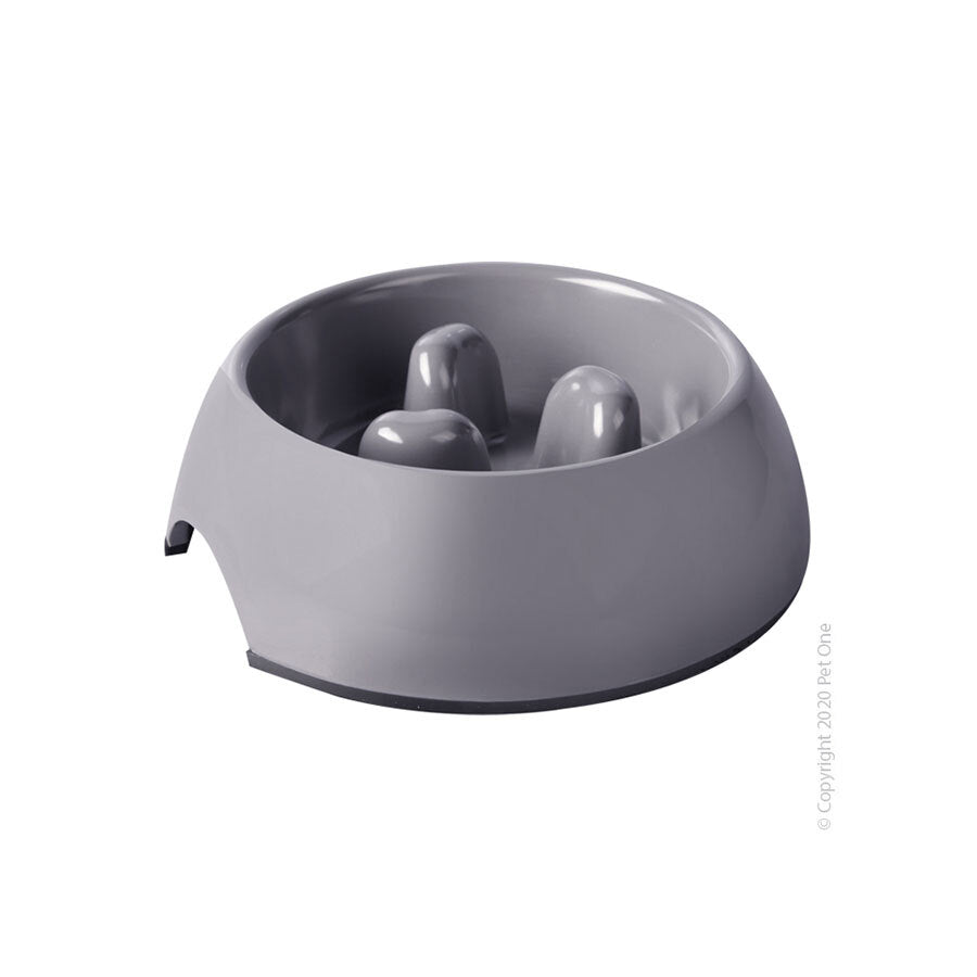 PET ONE ROUND SLOW DOWN FEEDER 300ML MELAMINE LIGHT GREY