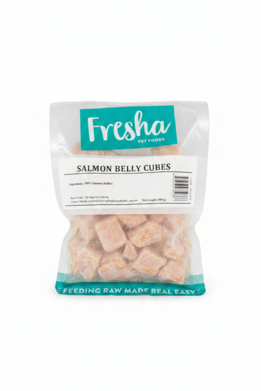 FRESHA PET FOOD FROZEN SALMON BELLY CUBES 500G