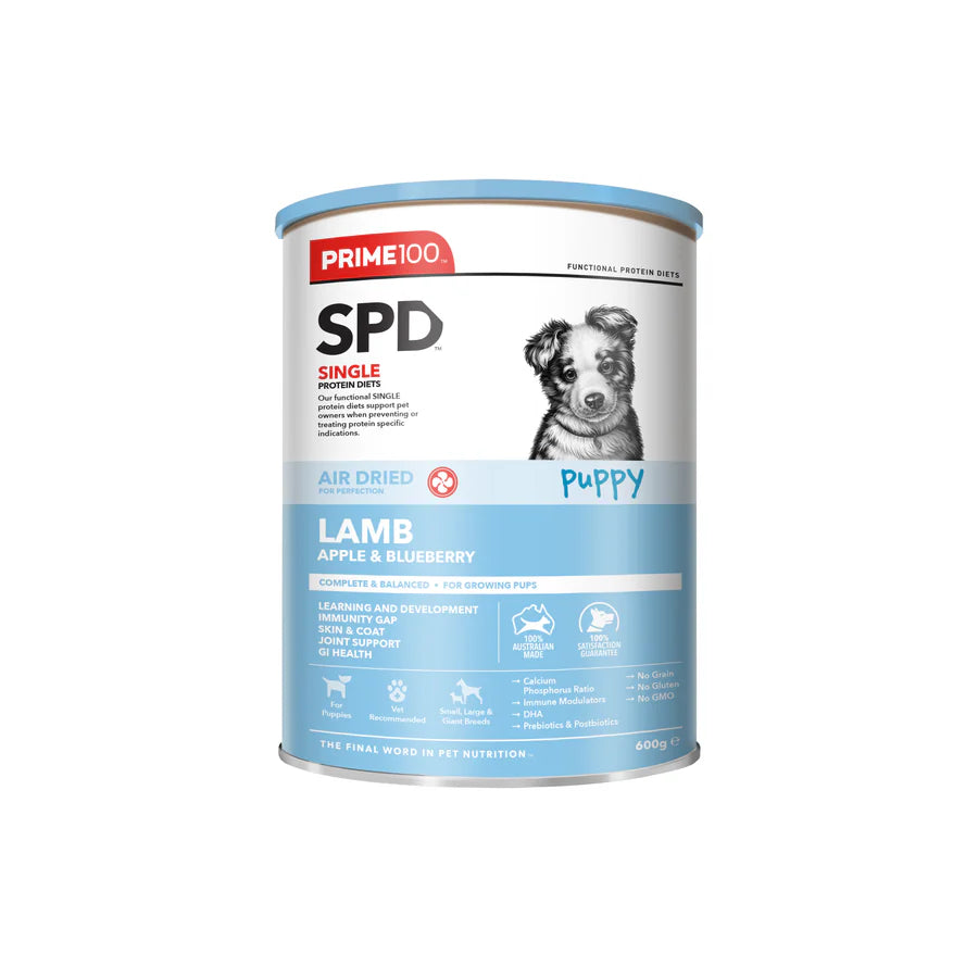 PRIME100 SPD PUPPY AIR DIRED LAMB, APPLE & BLUEBERRY 600G TIN