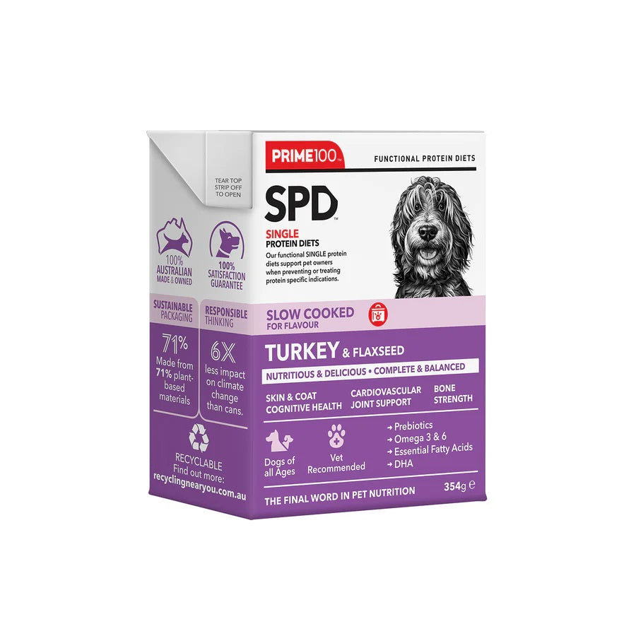 PRIME100 SLOW COOKED SPD TURKEY & FLAXSEED 354G