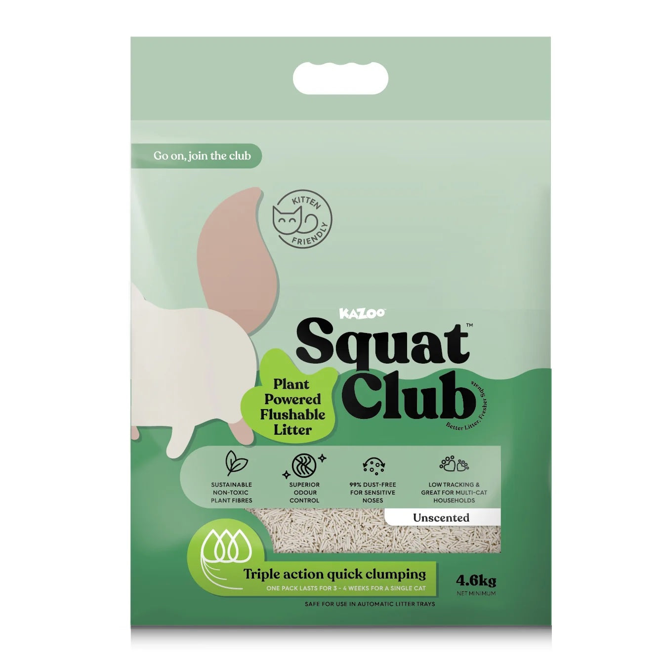 SQUAT CLUB PLANT POWER FLUSHABLE CAT LITTER UNSCENTED 4.6KG