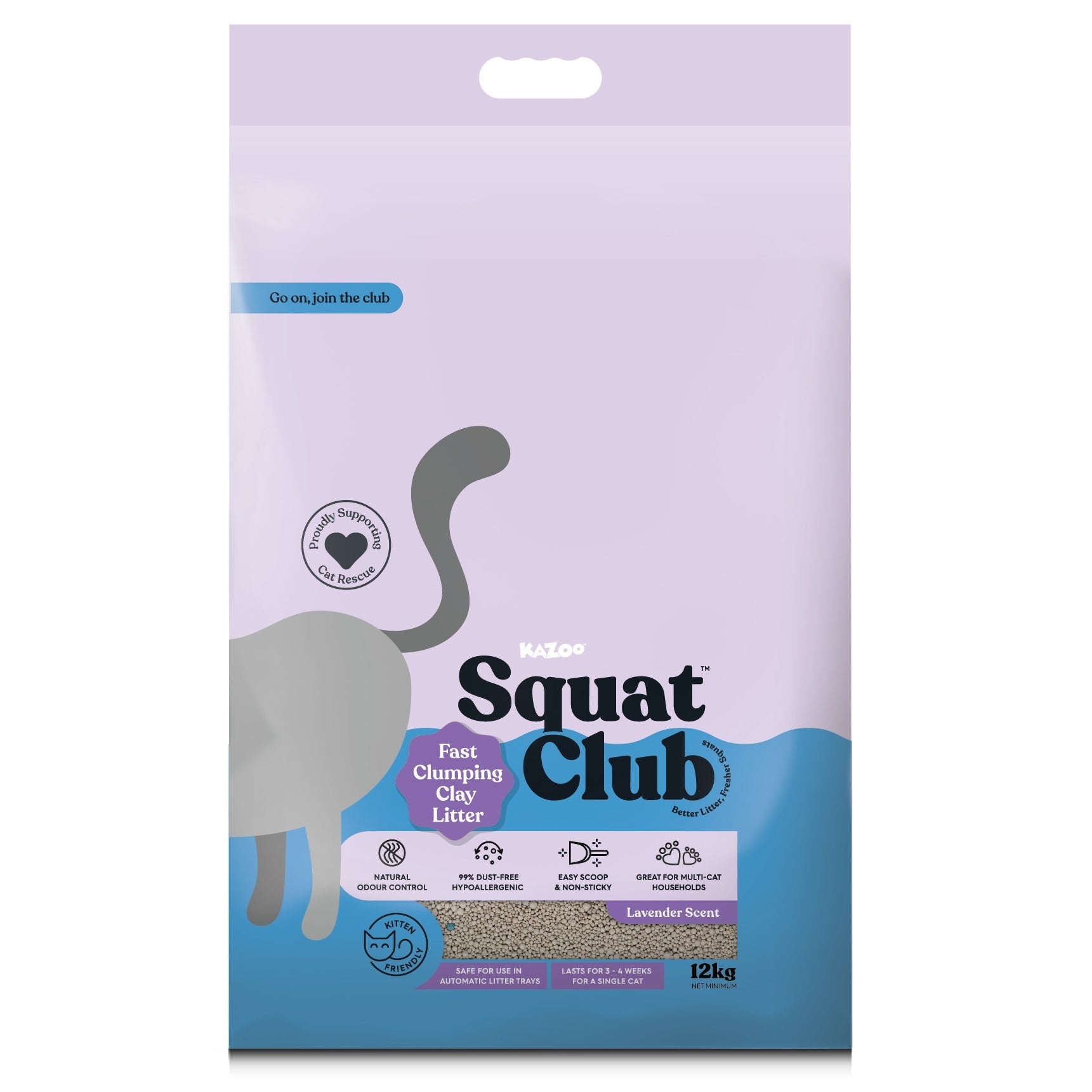 SQUAT CLUB FAST CLUMPING CLAY LITTER LAVENDER 12KG