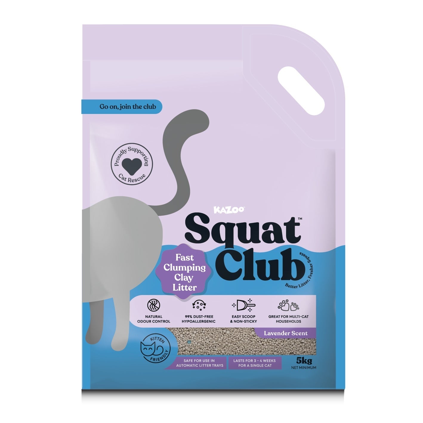 SQUAT CLUB FAST CLUMPING CLAY LITTER LAVENDER 5KG