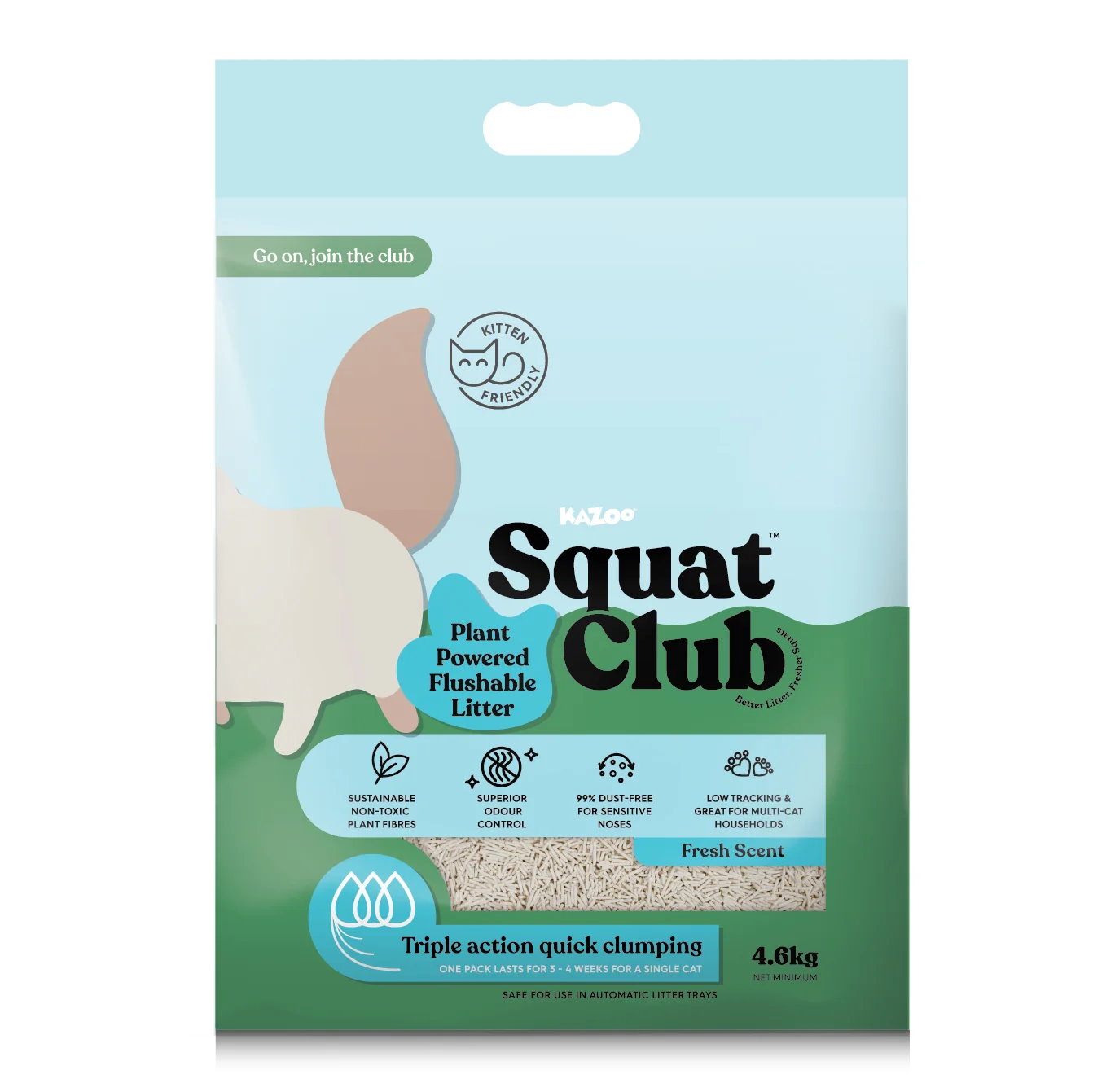 SQUAT CLUB PLANT POWER FLUSHABLE CAT LITTER FRESH SCENT 4.6KG