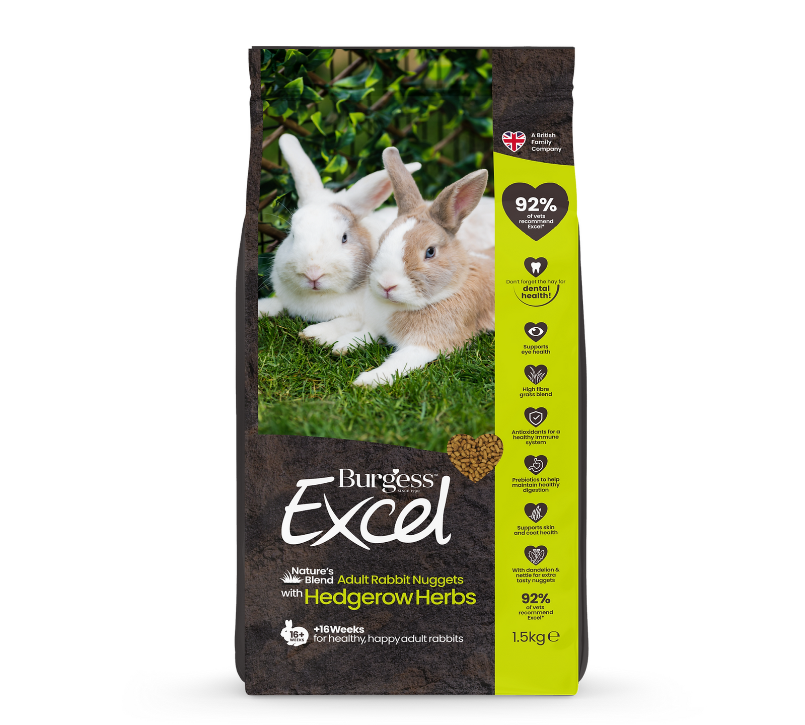 BURGESS EXCEL ADULT RABBIT NUGGETS NATURES BLEND 1.5KG