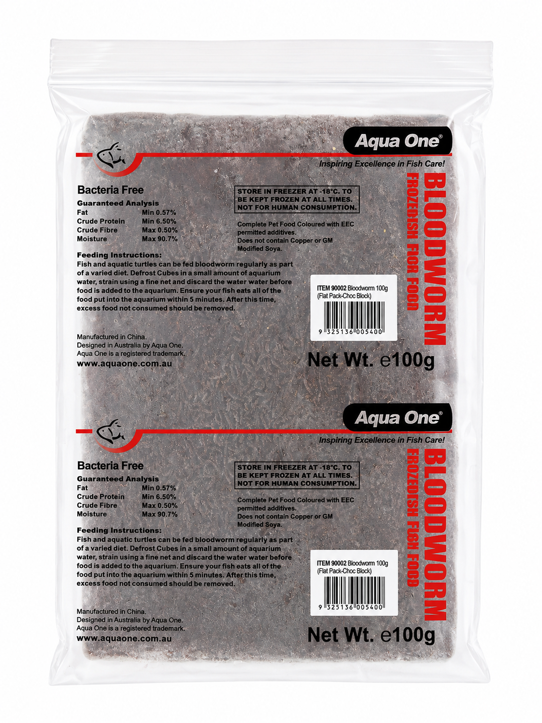 AQUA ONE BLOODWORMS FROZEN (FLAT PACK-CHOC) 100G