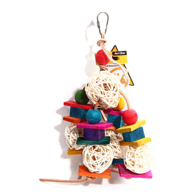 AVIONE BIRD TOY LEATHER ROPE WITH COLOURED WOOD BLOCKS