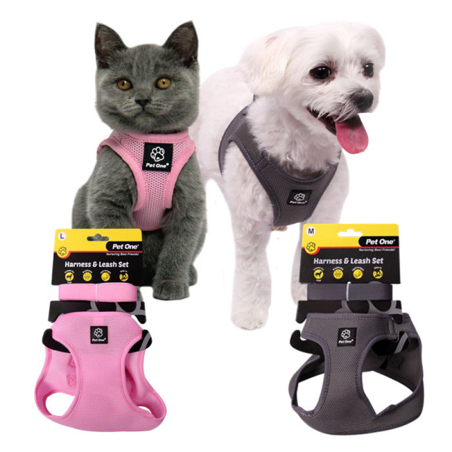 PETONE HARNESS & LEAD SET DOGS & CATS PINK