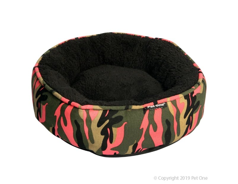 PET ONE ROUND SMALL ANIMAL BED PINK CAMO - Pets Warehouse Penrith